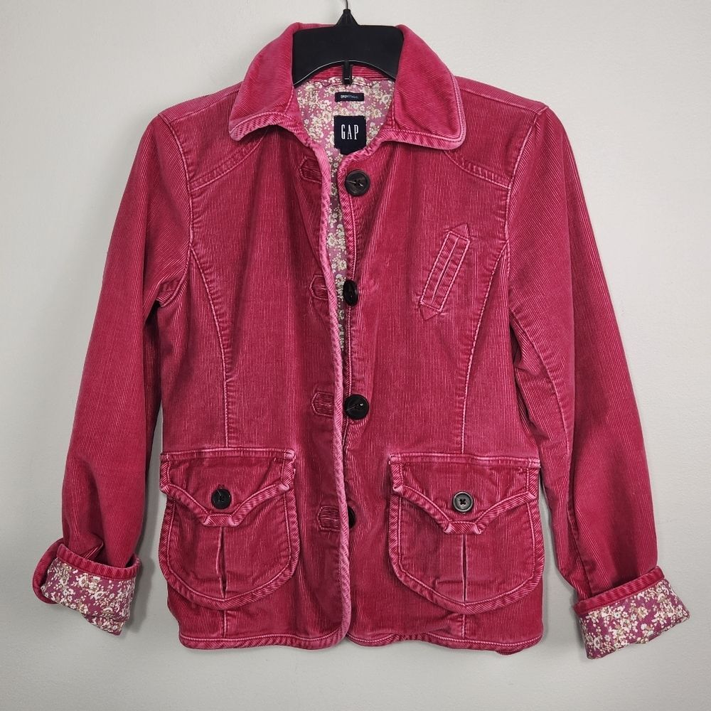 GAP Y2K Berry Pink Corduroy Blazer Floral Lined Prairie Cottage 2 VTG Gilmore